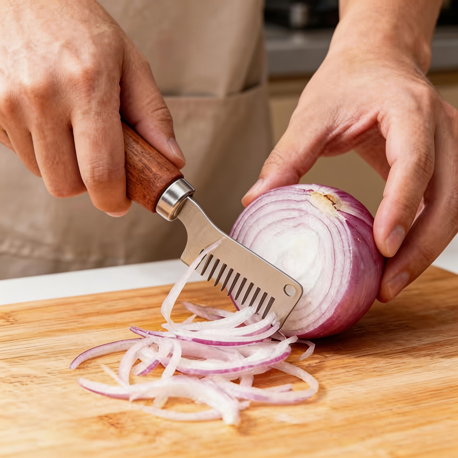 Kitchen Gadgets Green - Stainless Steel Green Onion Slicer Wooden