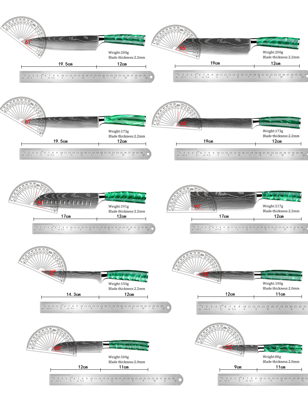 XITUO 1-10 PCS Kitchen Knives  - مراجعة Kitchen Gadgets Green وسعره