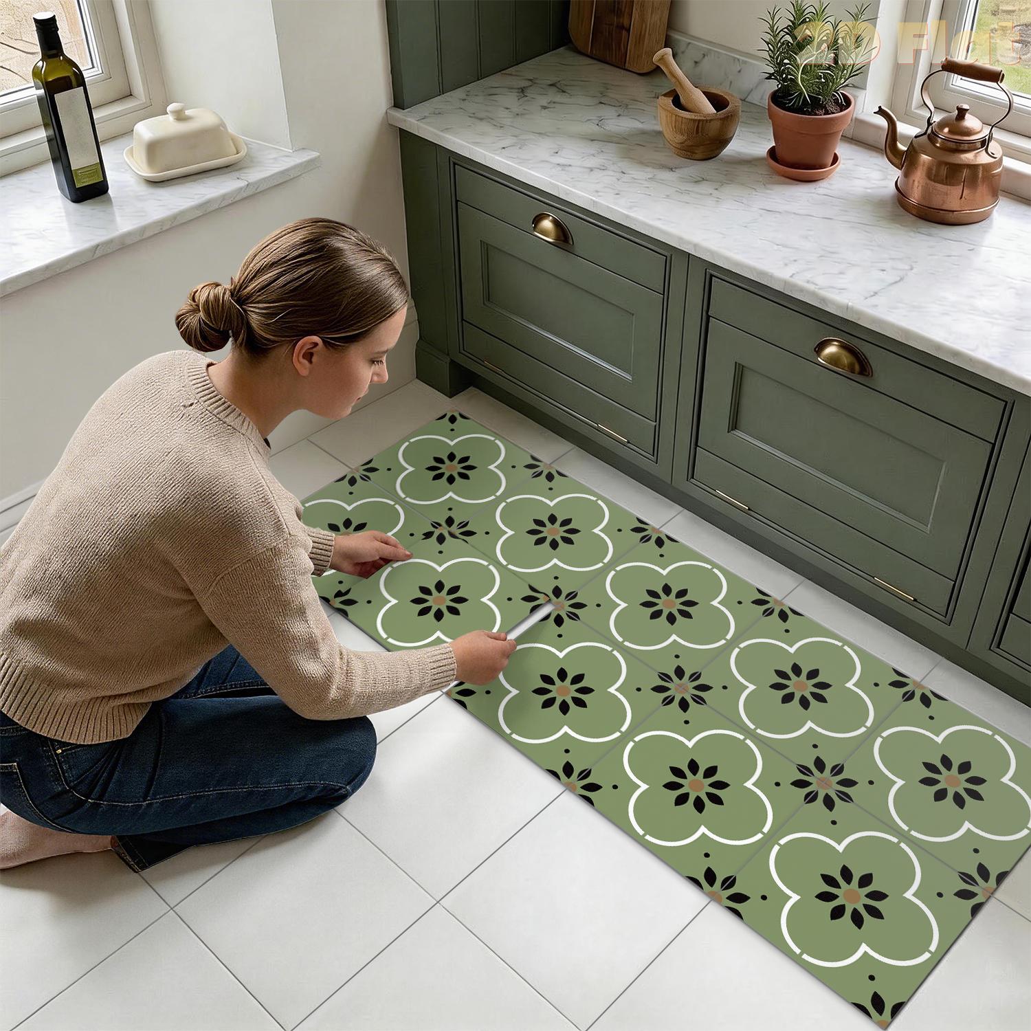 Bohemian Green Floral Floor Ti - مراجعة Kitchen Gadgets Green وسعره