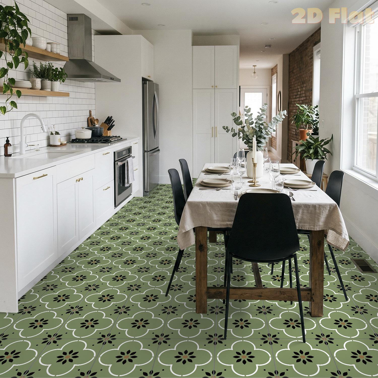 Bohemian Green Floral Floor Ti - مراجعة Kitchen Gadgets Green وسعره