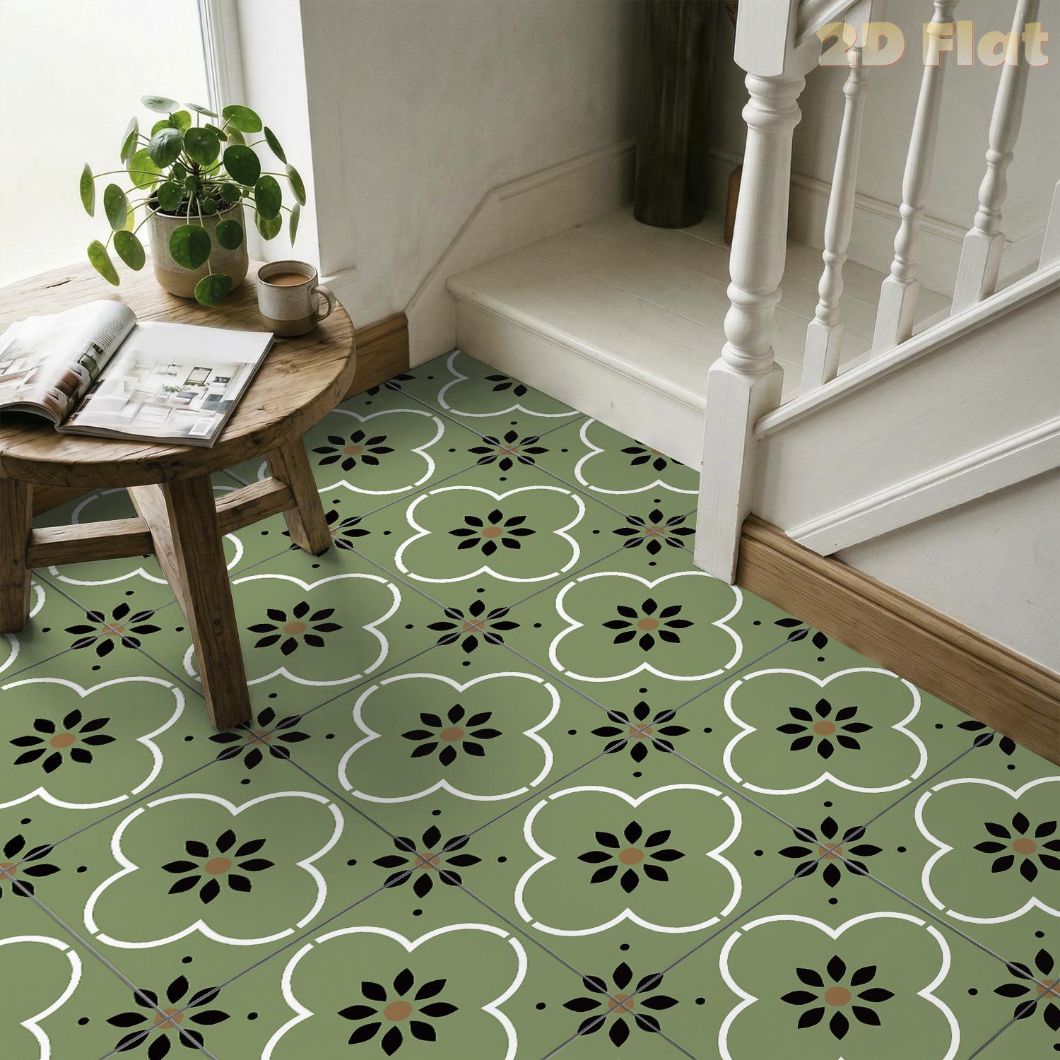 Bohemian Green Floral Floor Ti - مراجعة Kitchen Gadgets Green وسعره