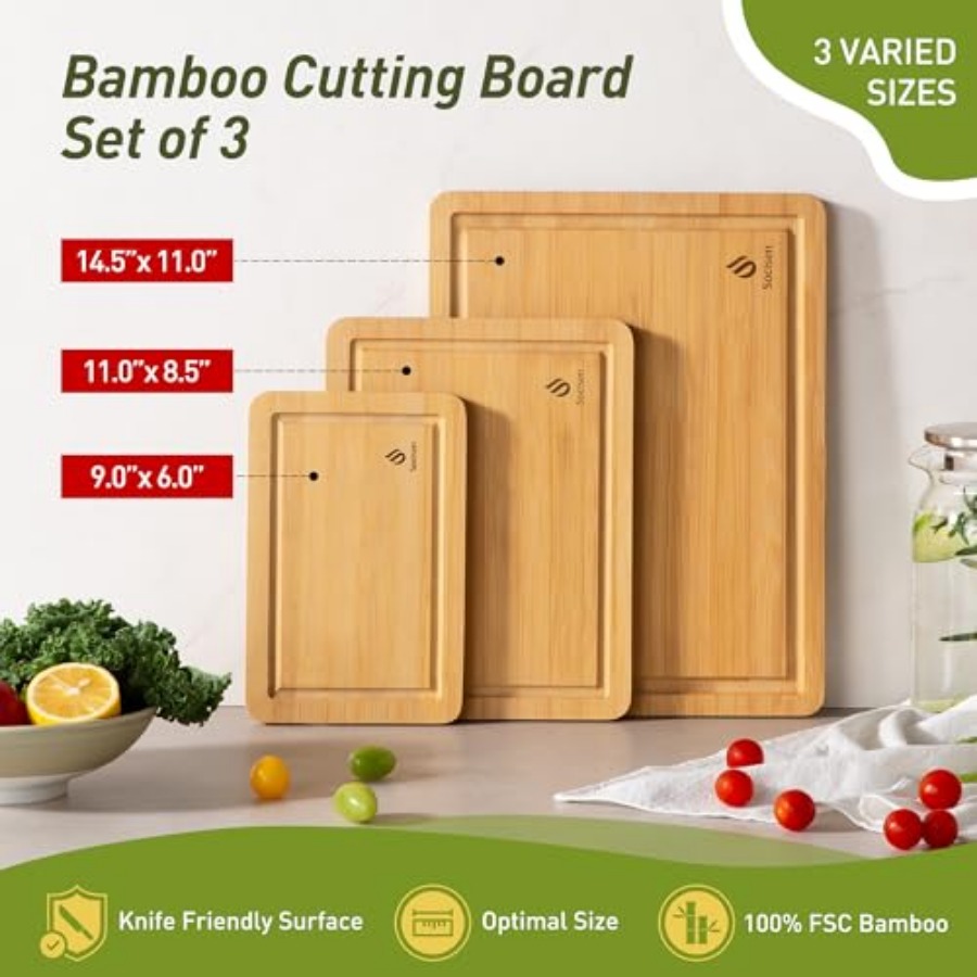 Bamboo Cutting Board Set Non S - مراجعة Kitchen Gadgets You Must Have وسعره