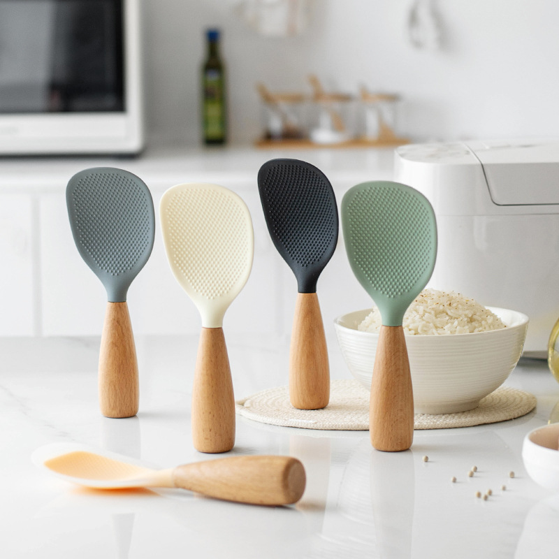 1PC Wooden Handle Silicone Ric - مراجعة Kitchen Gadgets On Sale وسعره